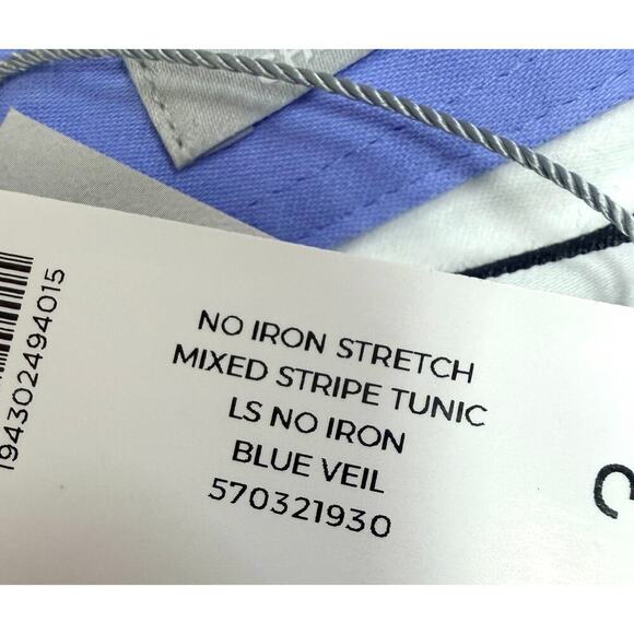 NWT Chico’s No-Iron Mixed Stripe Tunic / Shirt Chico SZ 3, Blue / Black / White - Picture 2 of 3